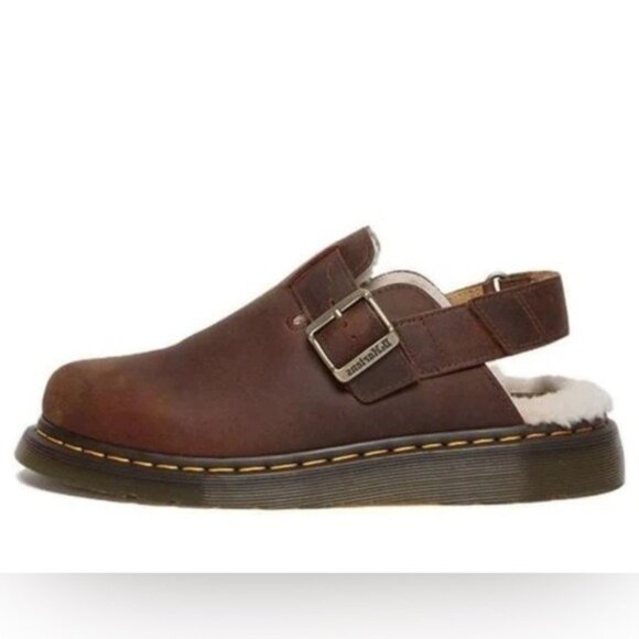 Dr. Martens Brown Leather Jorge faux fur lined slingback mules women size 9 - Picture 1 of 7